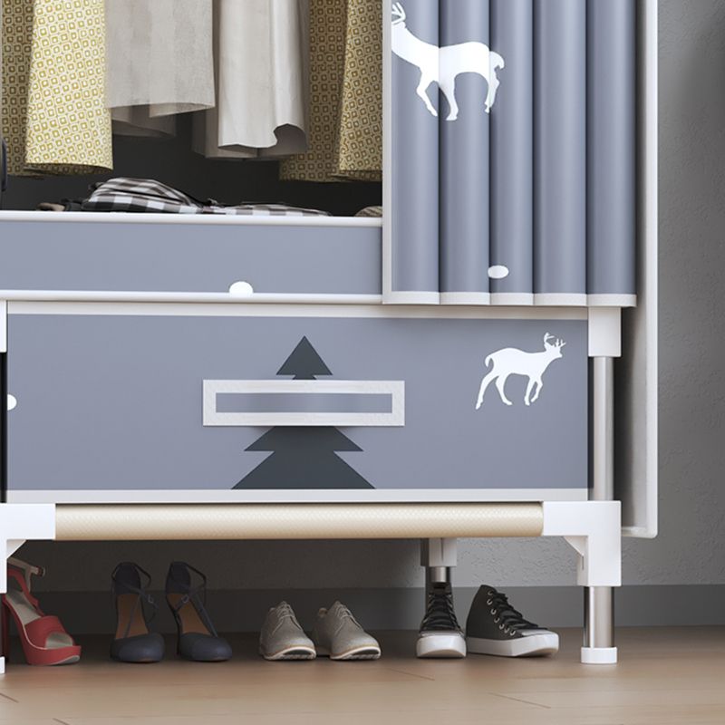 Modern Style Wardrobe Armoire Silver Steel Frame Wardrobe with Drawer