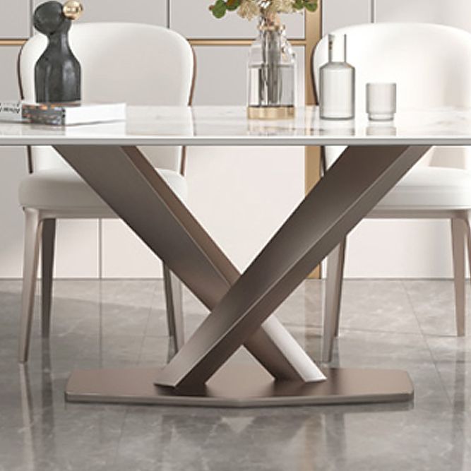 Mesa de comedor rectangular de lujo tradicional mesa de piedra sinterizada blanca con base de pedestal