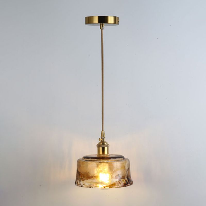 Gold Shaded Suspension Lighting Retro Style Glass 1 Head Restaurant Pendant Ceiling Light
