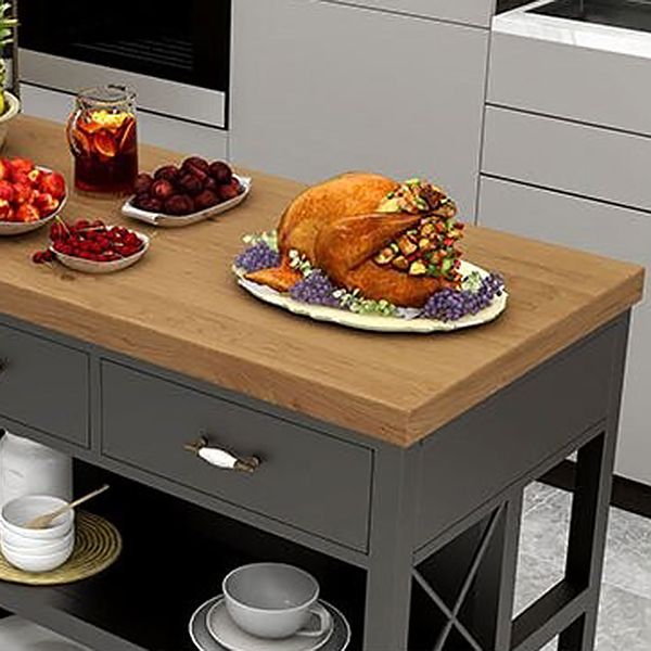 Modern Style Rolling Kitchen Cart Metal Rectangular Kitchen Island Cart with Open Storage