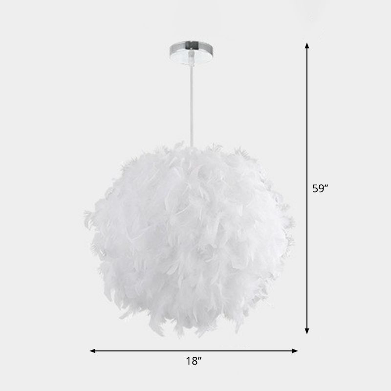 Globe Pendulum Light Simple Feather 1 Head White Hanging Light Fixture for Bedroom