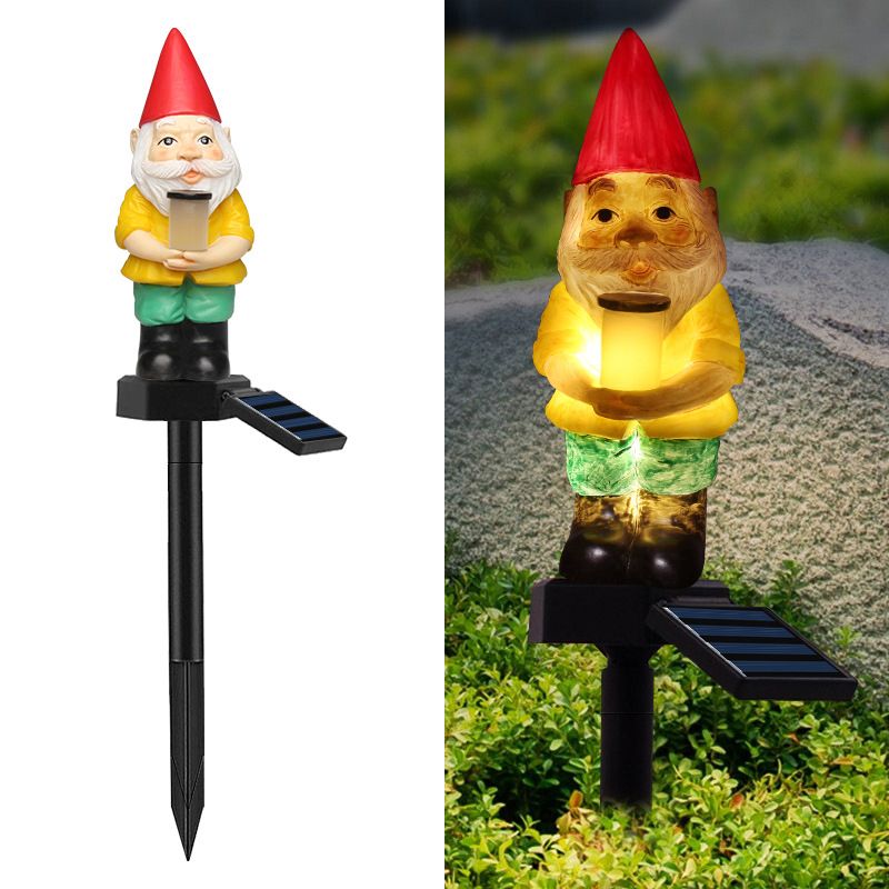 Santa Claus LED Lawn Light Decorative Resin Courtyard Solar Landscape Lighting in Yellow, 5 Pcs