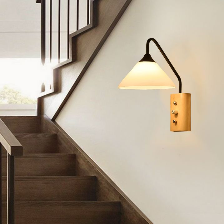 Wood 1 - Light Wall Sconce , Cone Shade Metal Wall Armed Sconce
