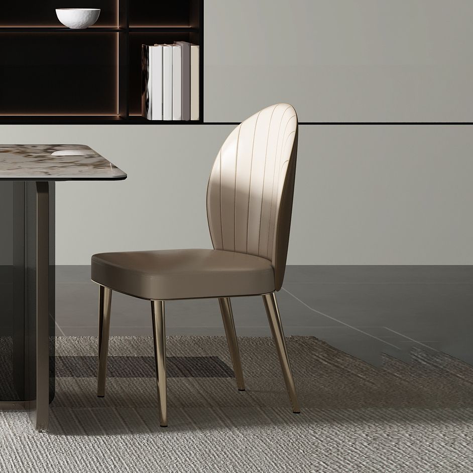 Glam Faux Leather Side Chair Indoor Upholstered Armless Dining Chair