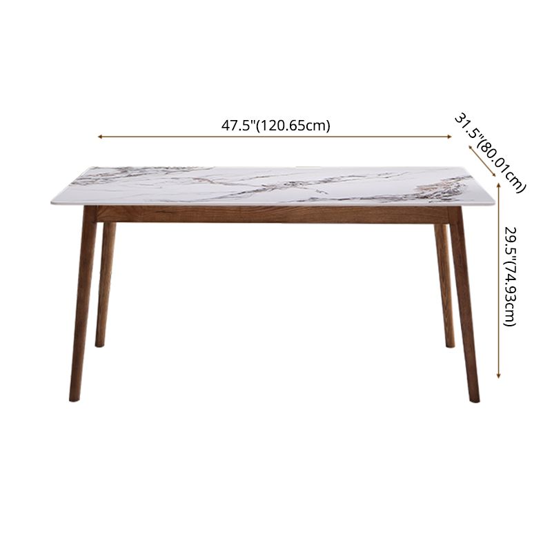 Modern Sintered Stone Dining Table Rectangular Dining Table with Four-leg Solid Wood Base