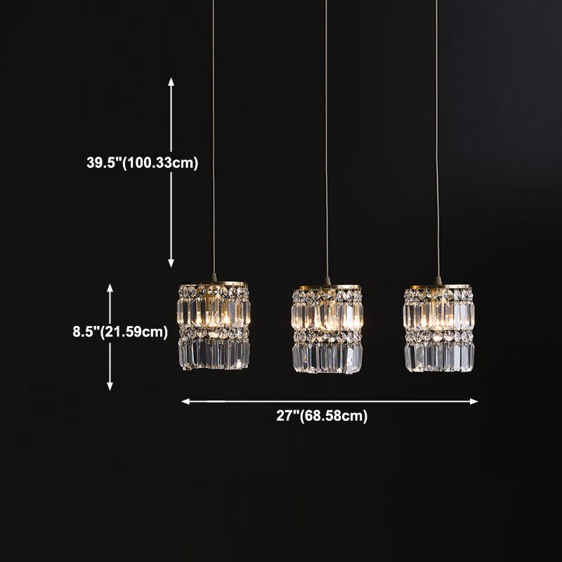Modern Style Cylinder Island Lighting Fixtures Crystal 3- Light Island Pendant Lights