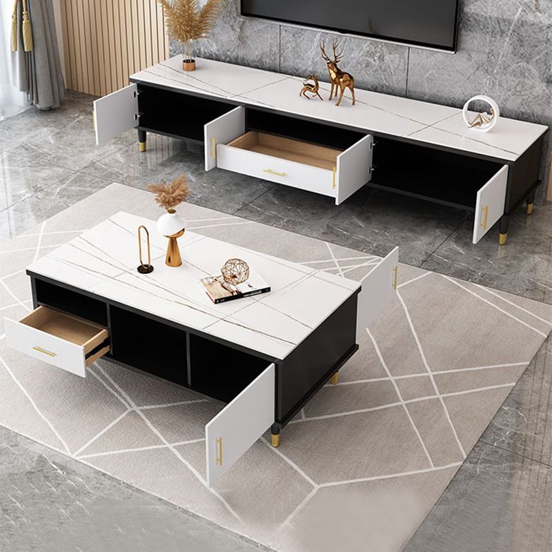 Slate Coffee or End Table with Storage Drawers Contemporary 4 Legs