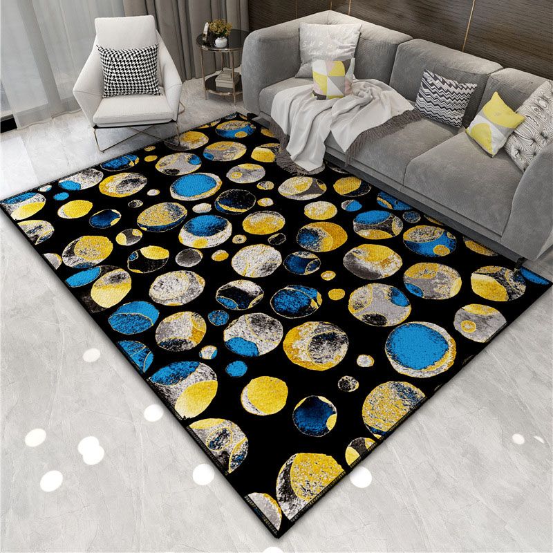 Navy Modern Area Rug Polyester Graphic Non-Slip Backing Rug for Living Room