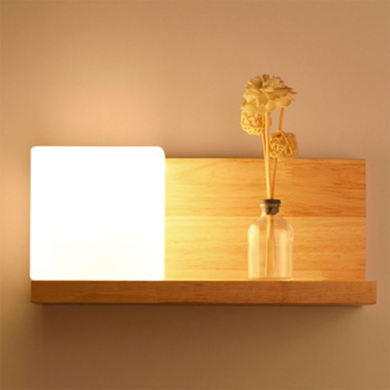 Shaded Bedroom Wall Mounted Light Wood Simplicity Style Sconce Light Fixture in Beige