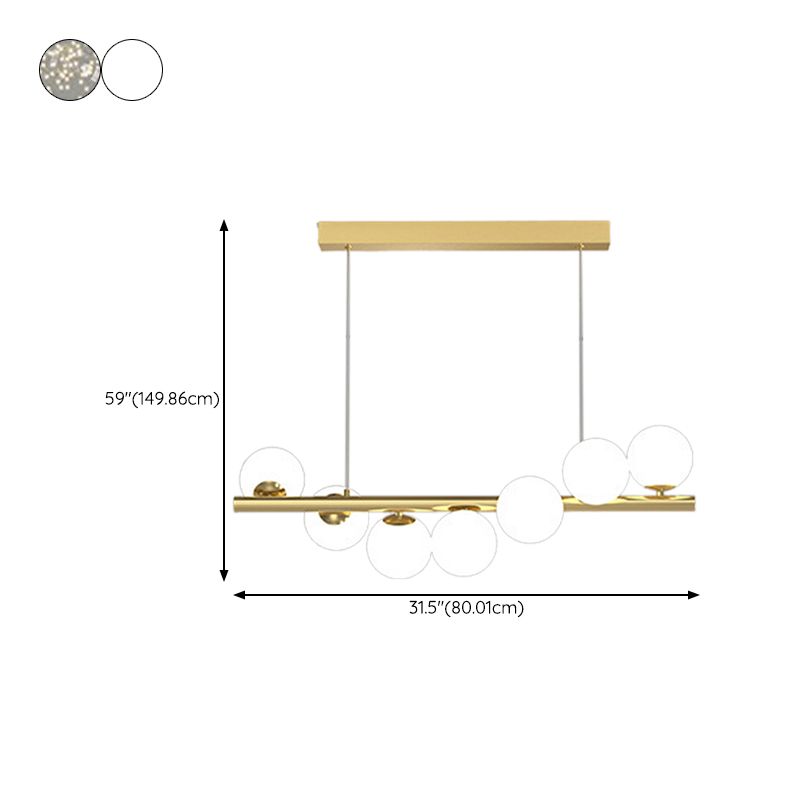 7/9/11-Light Contemporary Golden Kitchen Island Lighting Glass Ceiling Light for Bedroom
