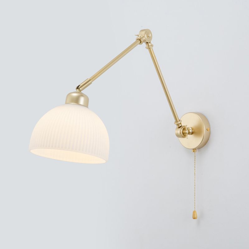 Modern Metal Wall Sconce Dome Shape Wall Light with Glass Shade for Bedroom