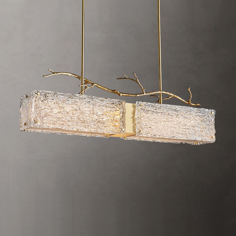 Rectangle Glass Island Light Fixtures Modern Style Hanging Lamp for Living Room