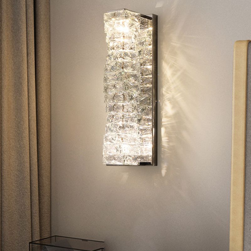 Chrome/Golden 2-Light Contemporary Wall Mounted Sconce Shaded Crystal Shaded Wall Light