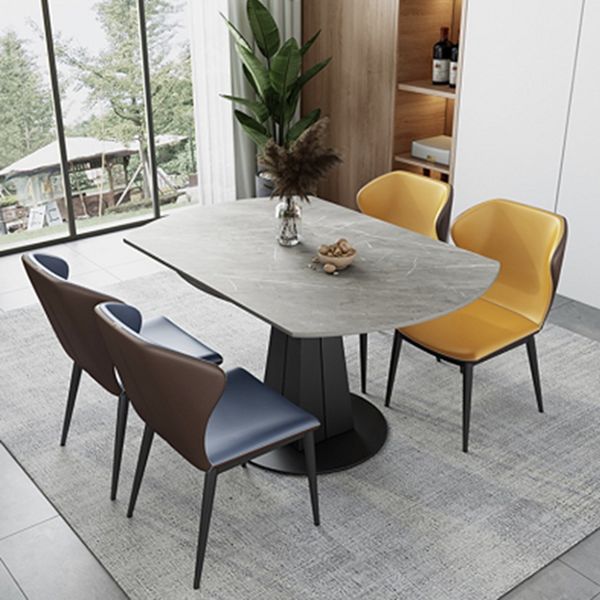Contemporary Round Dining Table Drop-Leaf Sintered Stone Dining Table with Pedestal Base