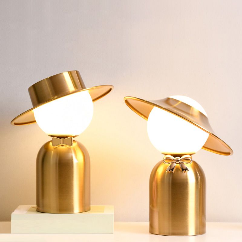Bride and Groom Table Lamp Creative Modern White Glass 1-Light Bedroom Nightstand Light in Gold