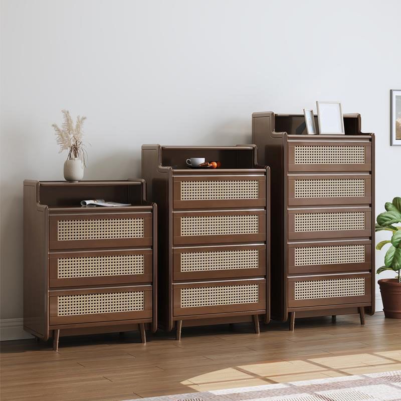 25.6" W Rattan Accent Chest in Rubberwood with Storage Drawers