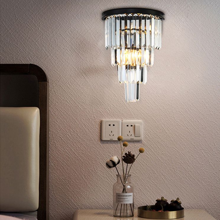 Sfonce da parete in cristallo a 2 luci in moderna lampada da parete in ferro battuto in ferro battuto per camera da letto