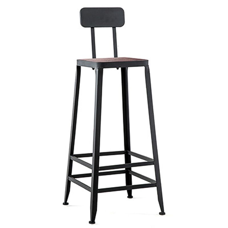 Industrial Armless Counter Stool Iron Bar Stool with Leather Cushion and Footrest
