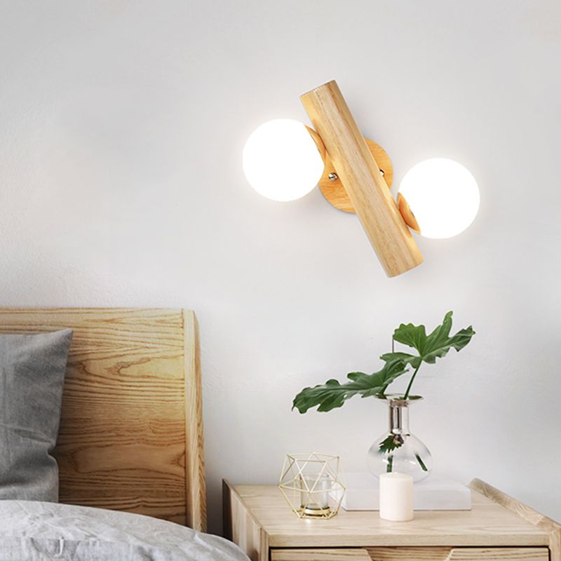 Witte glazen bal roterende wandlamp Noonstal 2 lampen houten wand gemonteerd licht voor slaapkamer