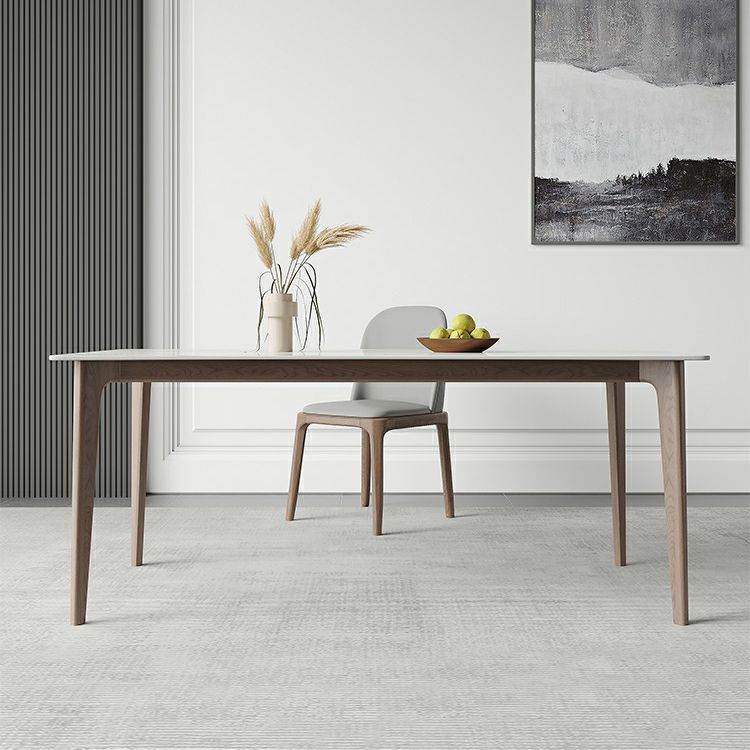 Mid-Century Rectangle Dining Table Stone Dining Table with Solid Wood Legs