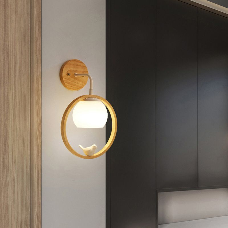 Wood Ball Wall Lighting Modern Style 1 Light Wall Lighting Fixtures
