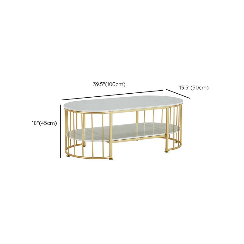 Glam Oval Marble Coffee Table 17.7"H Steel Sled Cocktail Table with Shelf