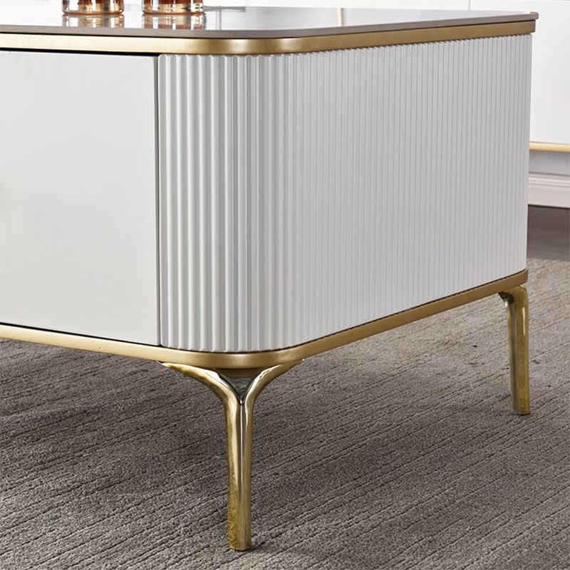 Glam 4 Legs Single Coffee Table Slate Rectangle Cocktail Table with 2 Drawers