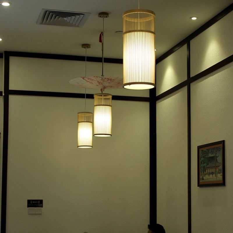 Cilindrisch restaurant hanglamp bamboe 1 kop chinoiserie hangend licht