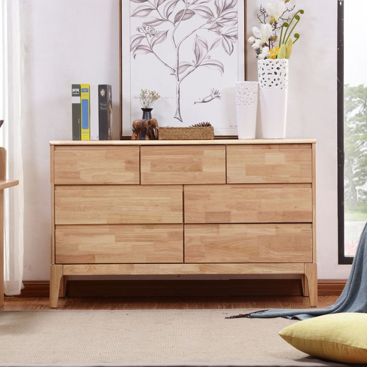 Modern Natural Rectangle Accent Chest with Drawers in Rubberwood