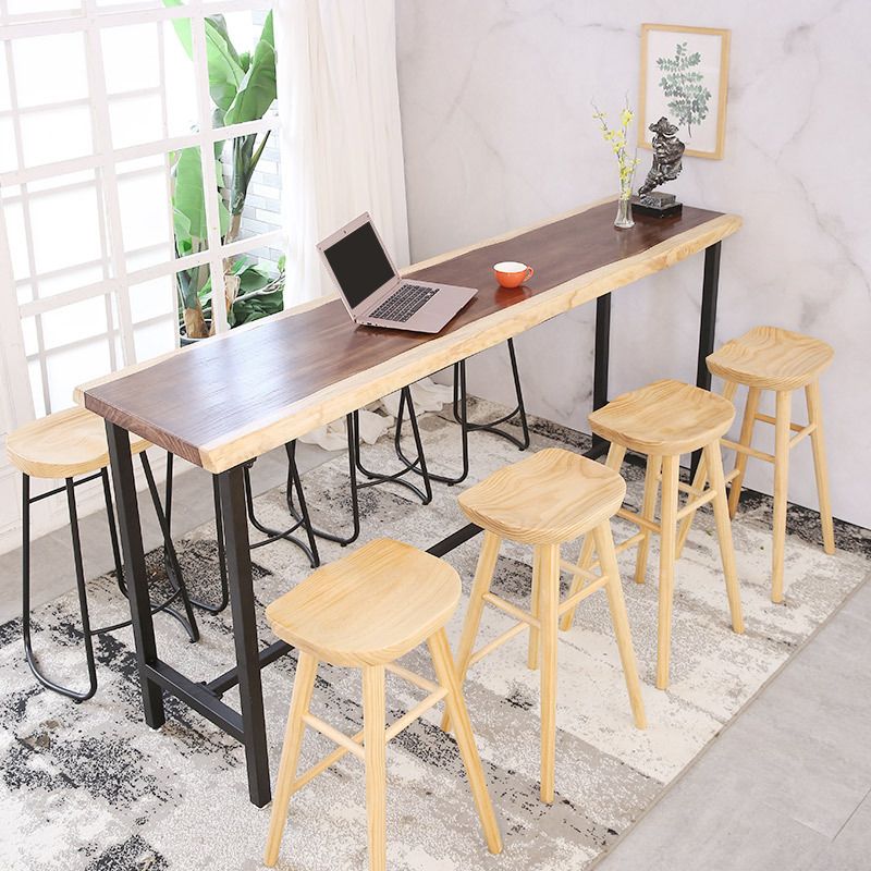 Rectangular Bar-height Table Wood Top Pub Table with Black Base