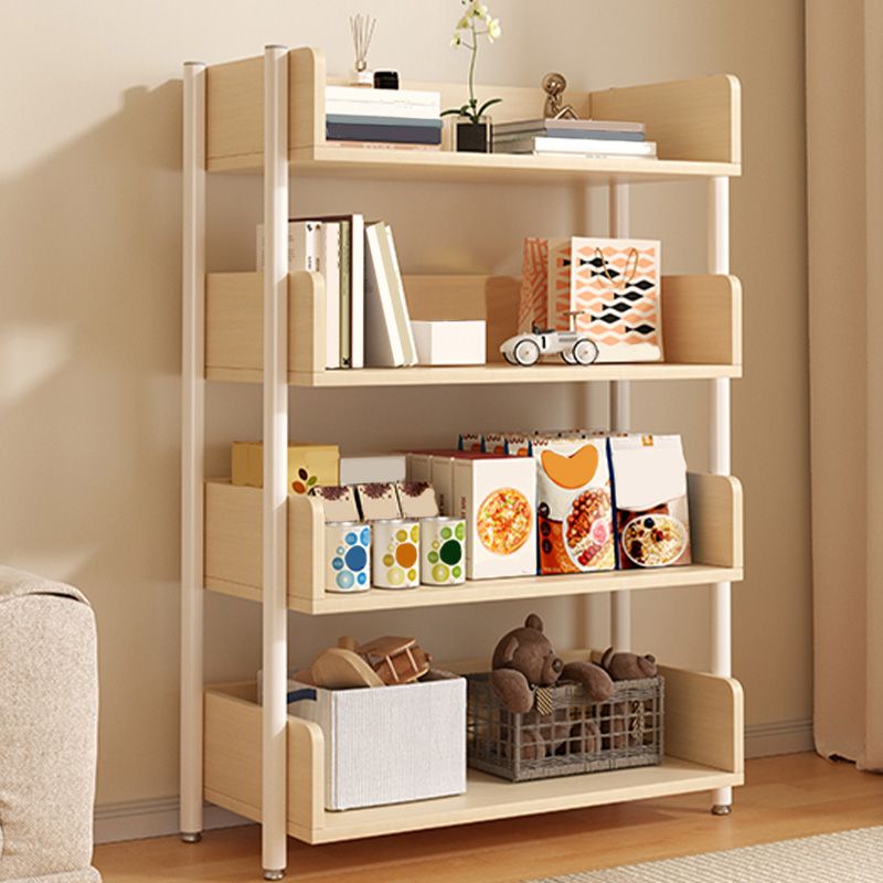 Freestanding Iron Frame Book Organizer White and Light Wood Bookcase