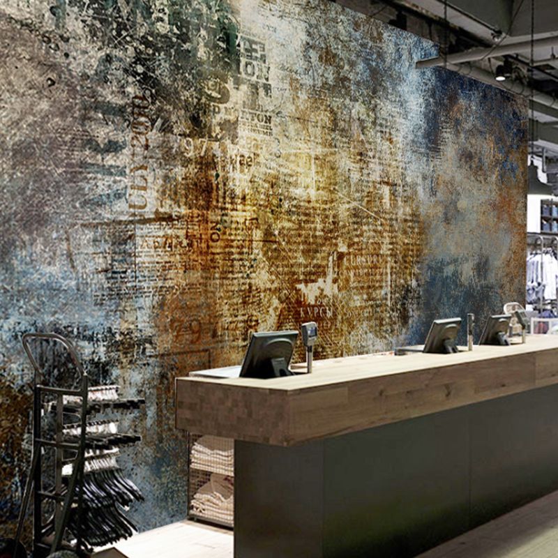 Giant Graffiti Wall Covering Blue and Brown Non-Woven Material Wall Mural for Dress Shop, Made to Measure