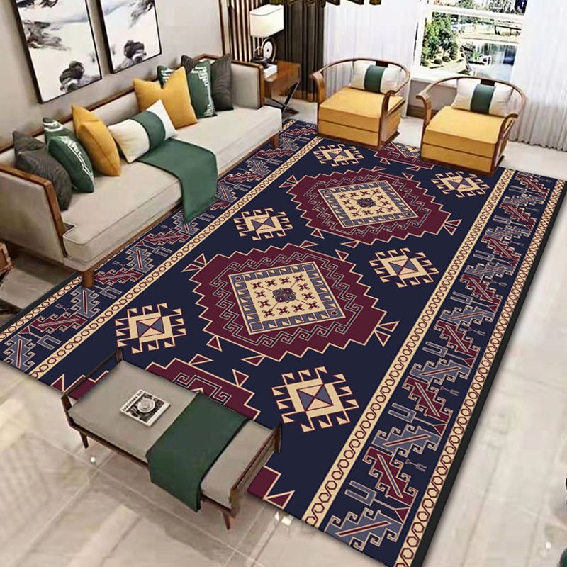 Moroccan Area Rug Polyster Rectangle Tribal Carpet Living Room Non-Slip Backing Indoor Rug