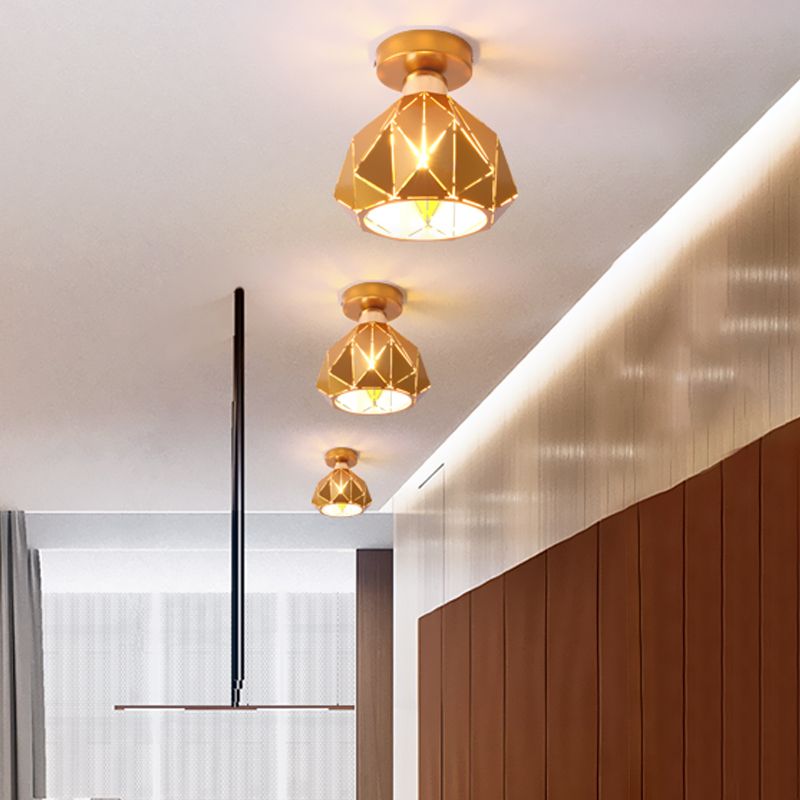 Plafonnier encastré en métal et diamant, style nordique, 1 gris clair/bleu/or, luminaire encastré pour porche