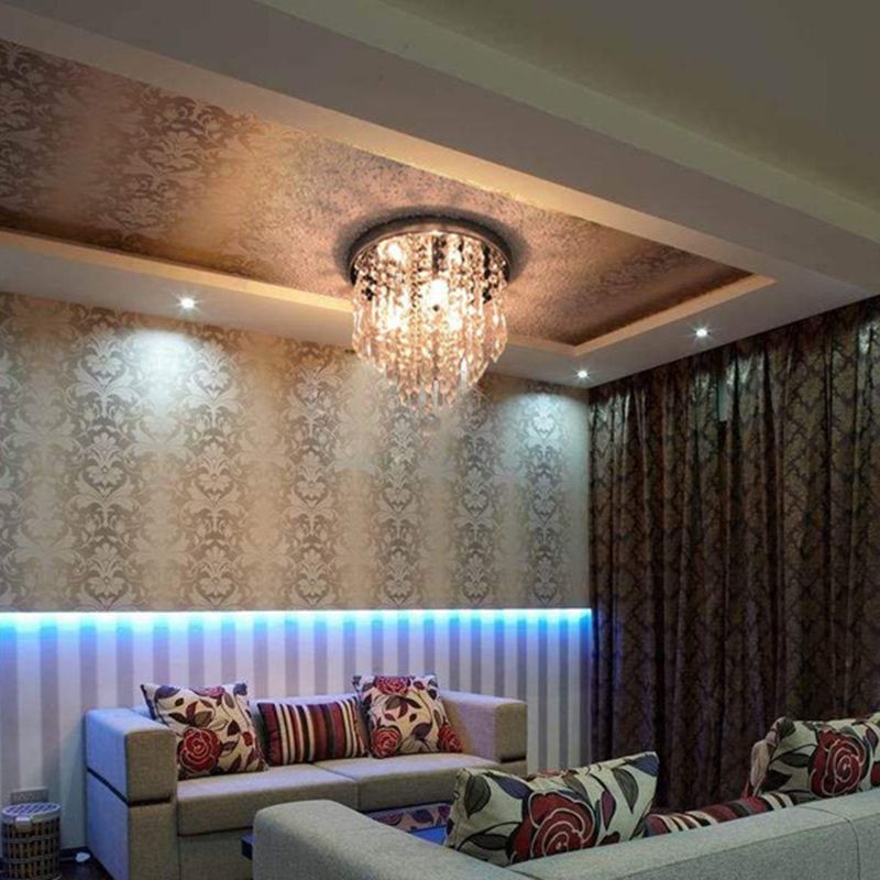 Droplets Living Room Flushmount Ceiling Fixture Crystal Modern Flush Mount Ceiling Light in Chrome