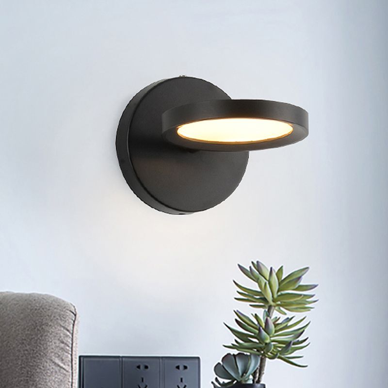 Modernist LED Wall Sconce Light with Metal Shade Black/Gold Round Wall Mounted Light