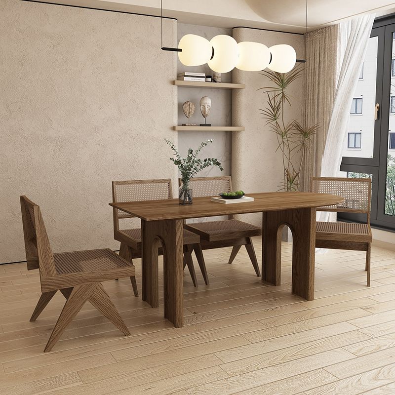 Contemporary Irregular Shape Solid Wood Dining Table with Chairs