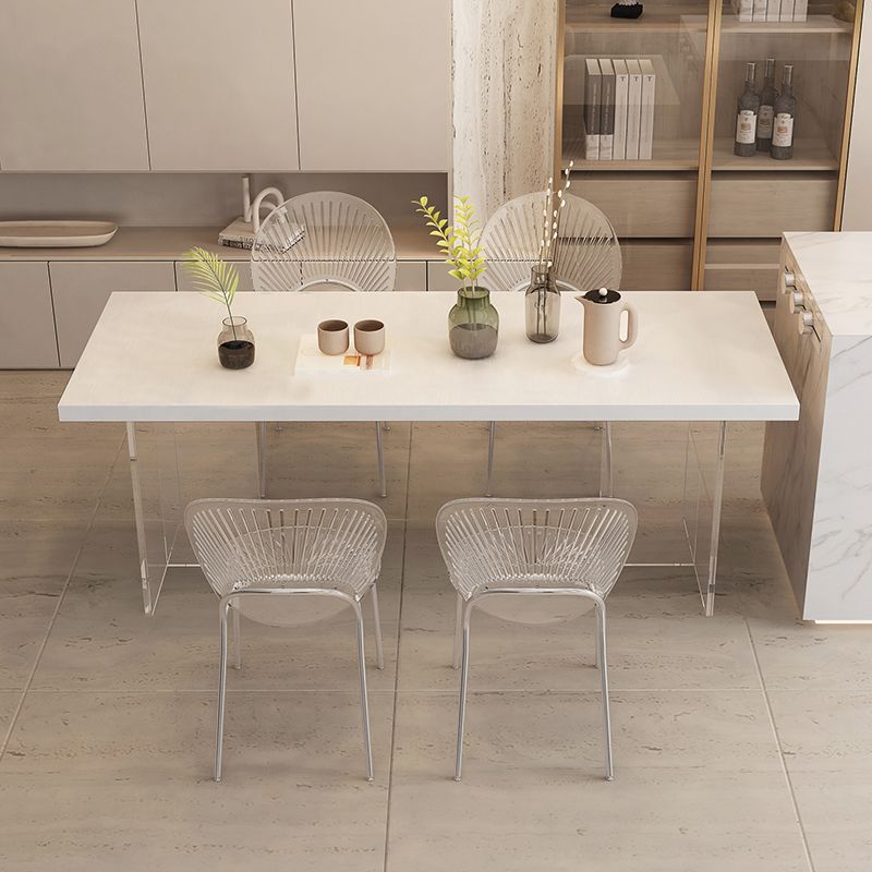 Contemporary Dining Table White Rectangle Solid Wood Dinner Table