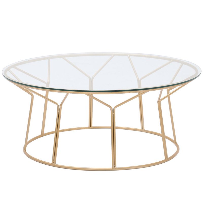 Contemporary Coffee Table with Round Glass Top and Iron Base