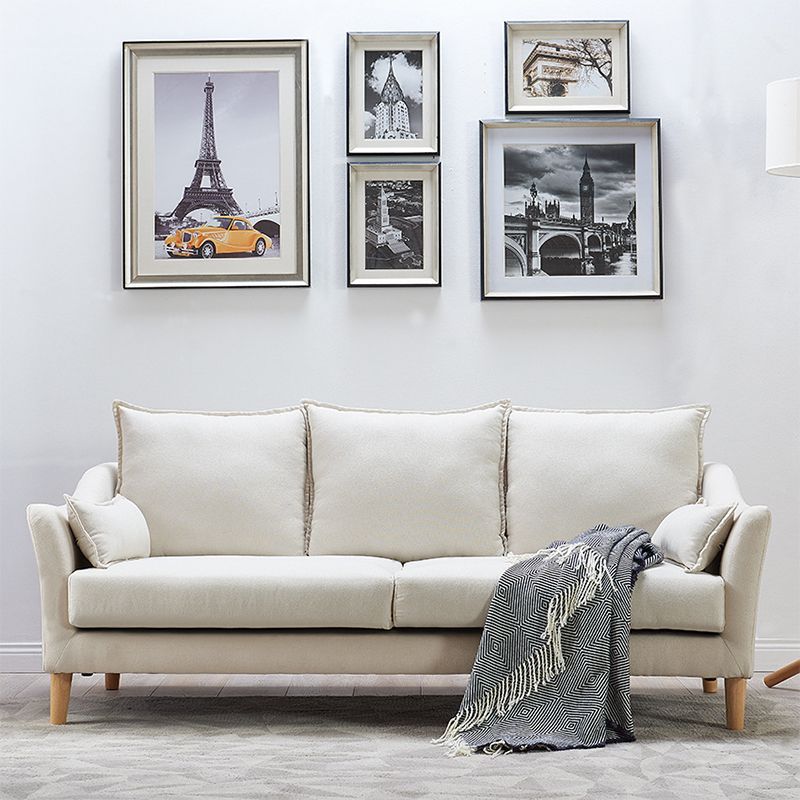 Fabric Loose Back Sofa Modern Sloped Arm Sofa with Wood Legs