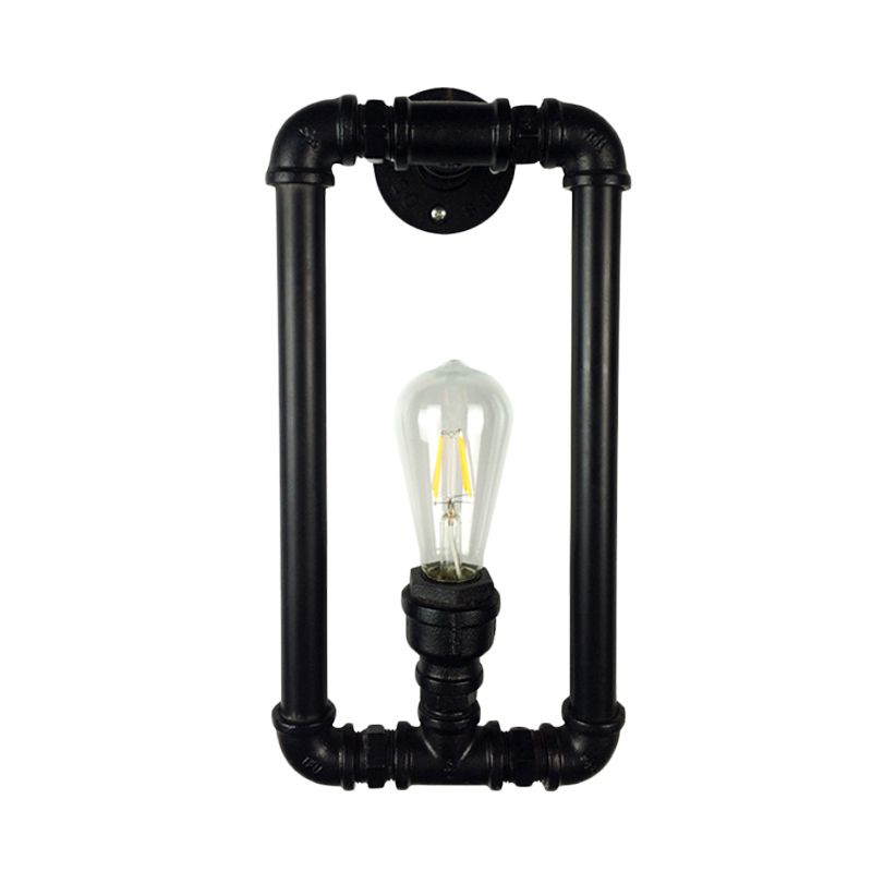Black Rectangle Sconce Lighting Antiqued Iron 1-Bulb Coffee House Wall Mount Pipe Lamp Fixture