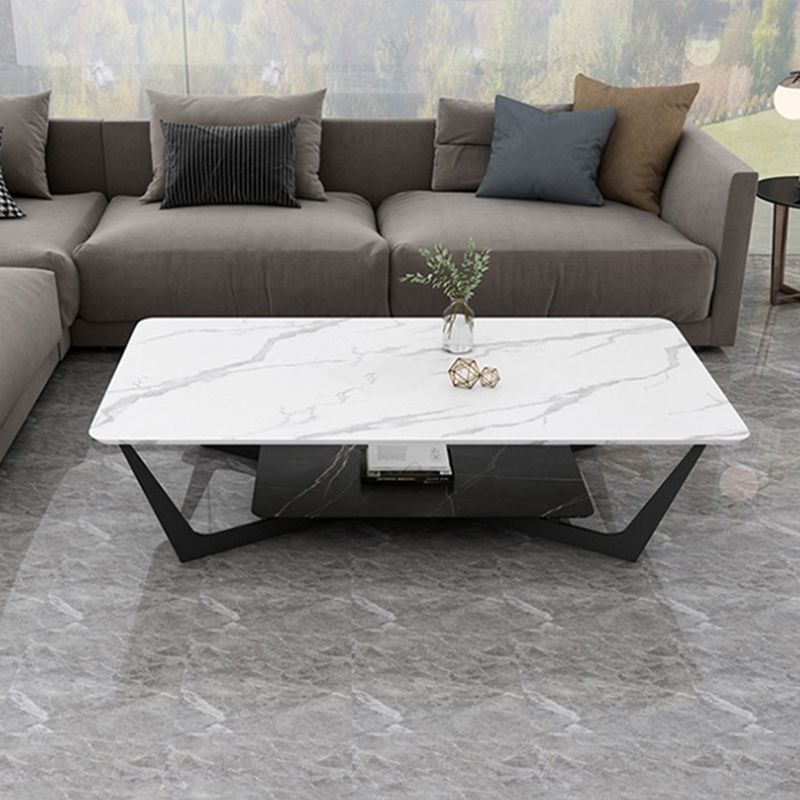 Cross Legs Coffee Table with Shelf Luxurious Metal Cocktail Table