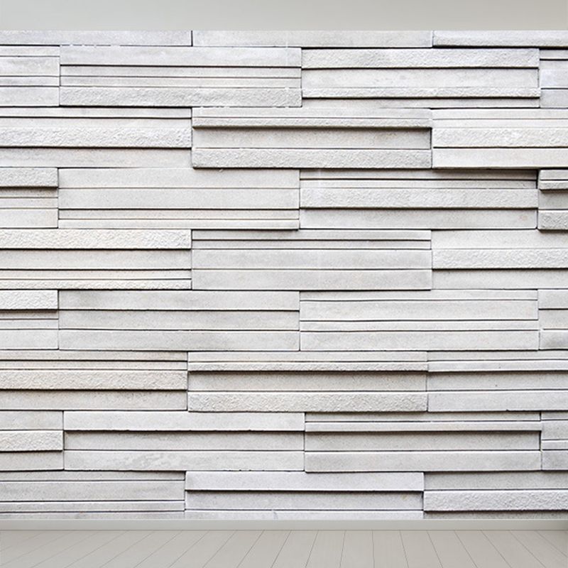 Brickwork Pattern Mural Wallpaper White Contemporary Wall Covering for Living Room