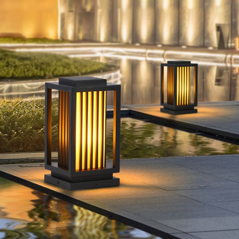 Rectangular Pillar Lamp Modern Black Outdoor Waterproof Light