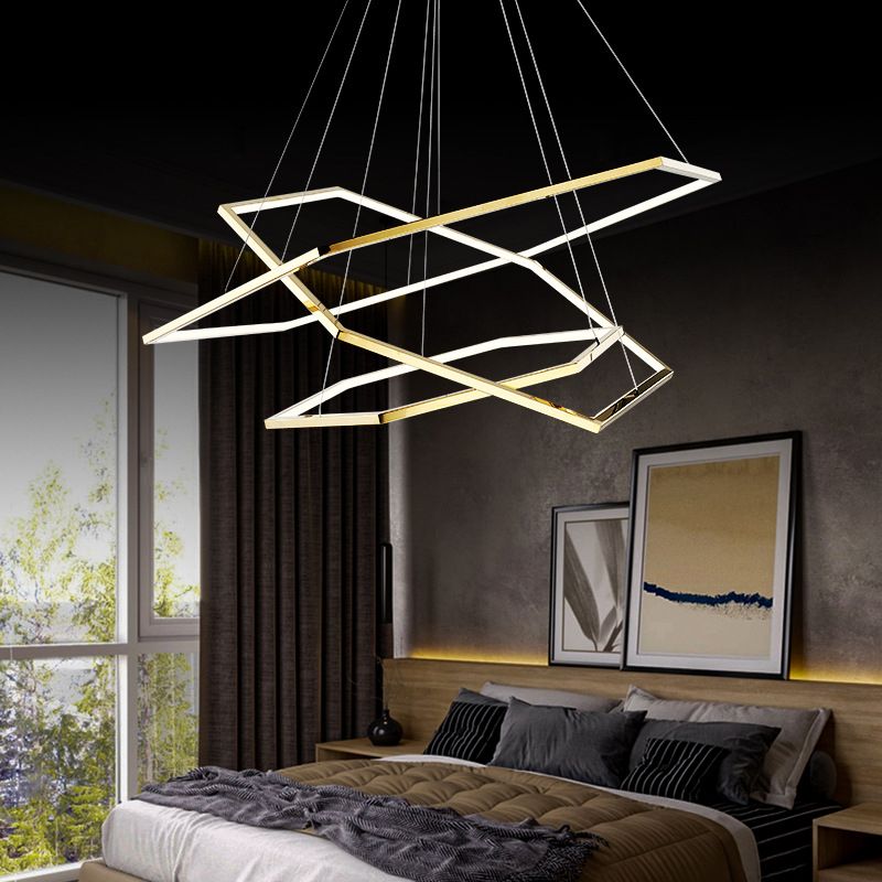 Stainless Steel Hexagonal LED Chandelier Post-Modern 3 Lights Gold Hanging Lamp in Warm/White Light