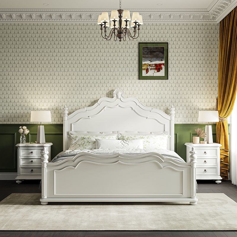 Victorian Standard Bed Solid Wood White Panel Bed with Headboard