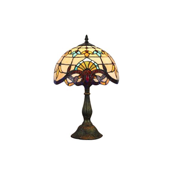 Lampada da scrivania vittoriana Tiffany con paralume bombato, lampada da lettura in vetro colorato con 1 testa in oro/marrone per camera da letto