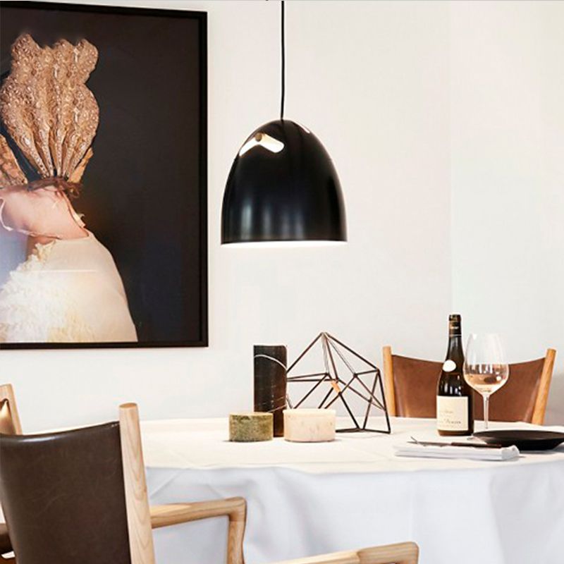Dome Metal Pendant Lamp Modernism 1 Head Black Hanging Light Fixture for Restaurant