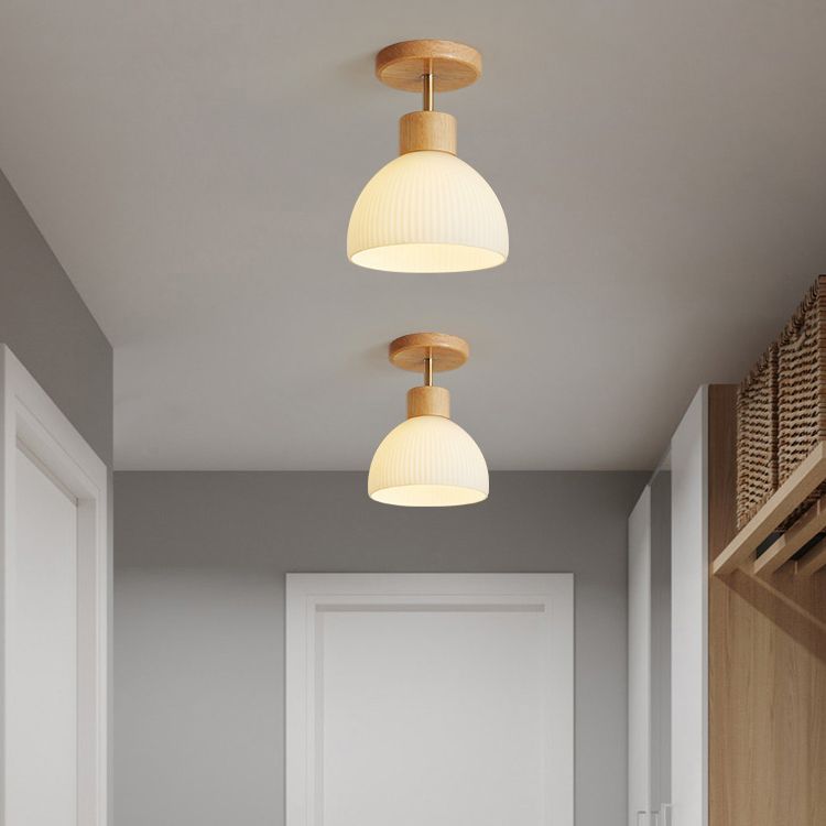 Japanese Style 1-Light Ceiling Light Dome Shape Ceiling Lamp for Bedroom