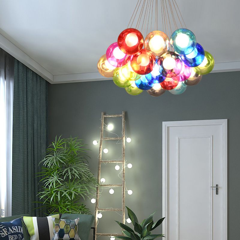 Indoor Globe Clear Glass Multi Hanging Light, Simple Colorful Balls Hanging Lamp